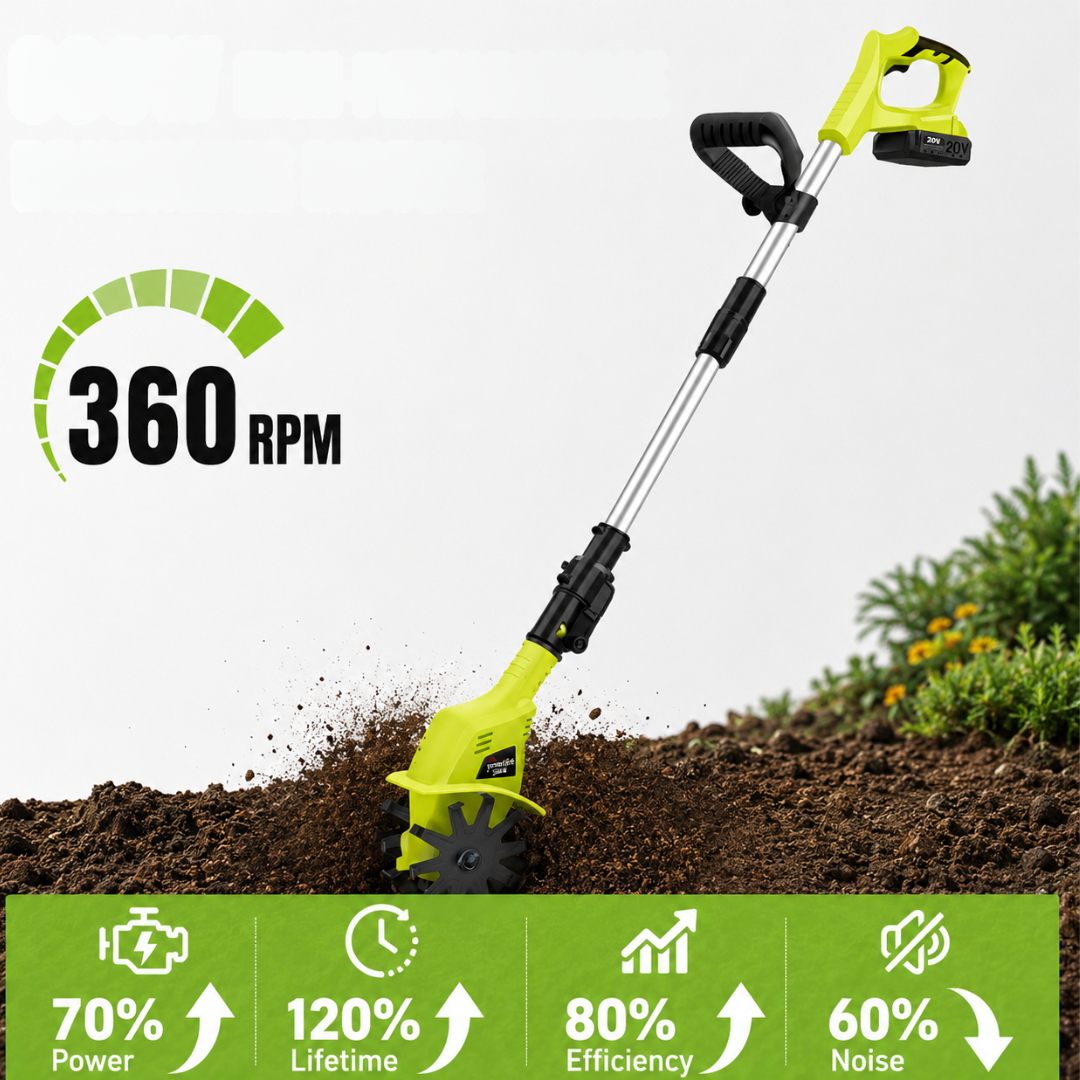 TurfVolt Max - 3-IN-1 Cordless Tiller & Cultivator with Extension Pole