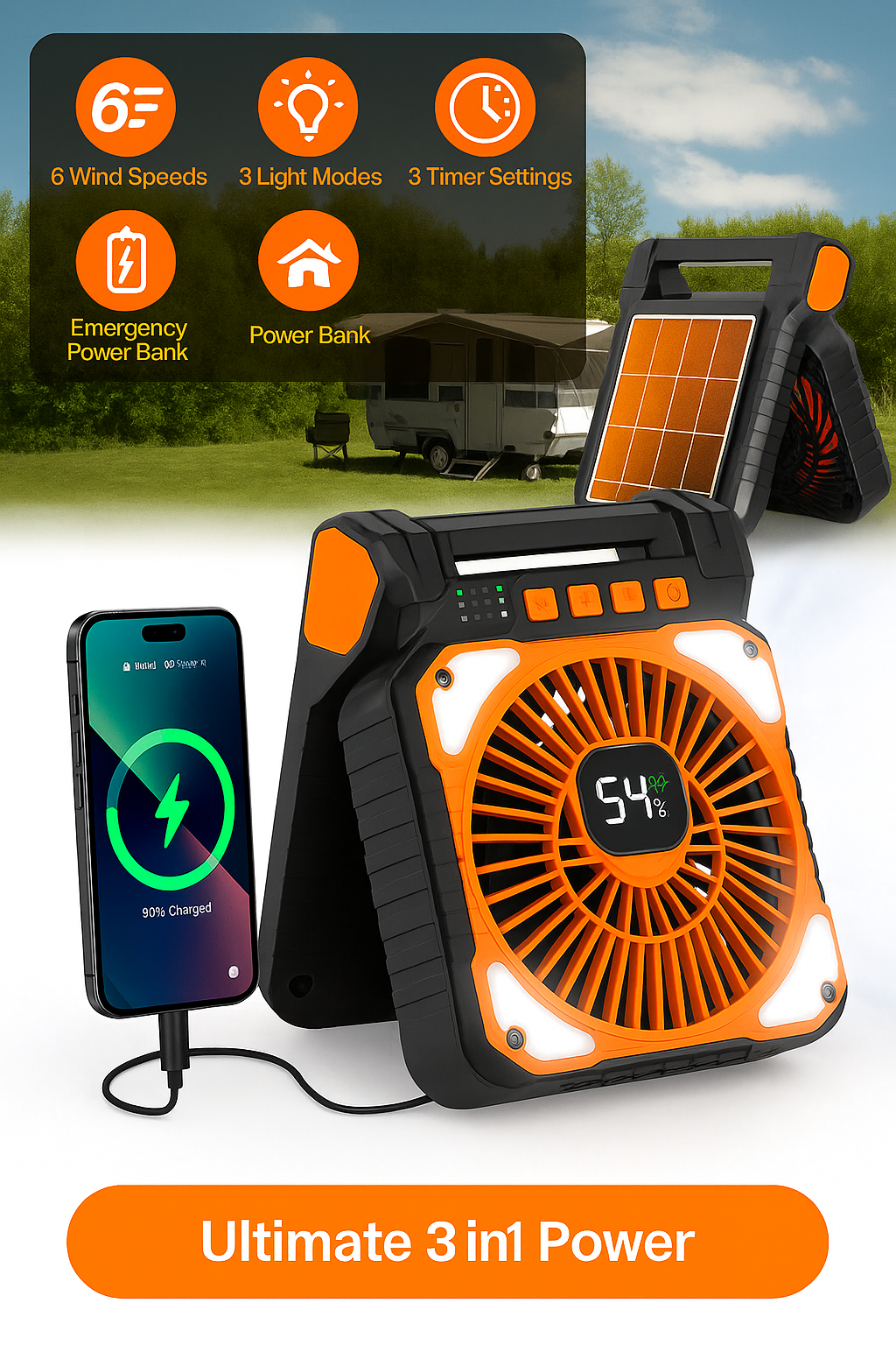 SolarBreeze - 3 in 1 Solar Camping Fan