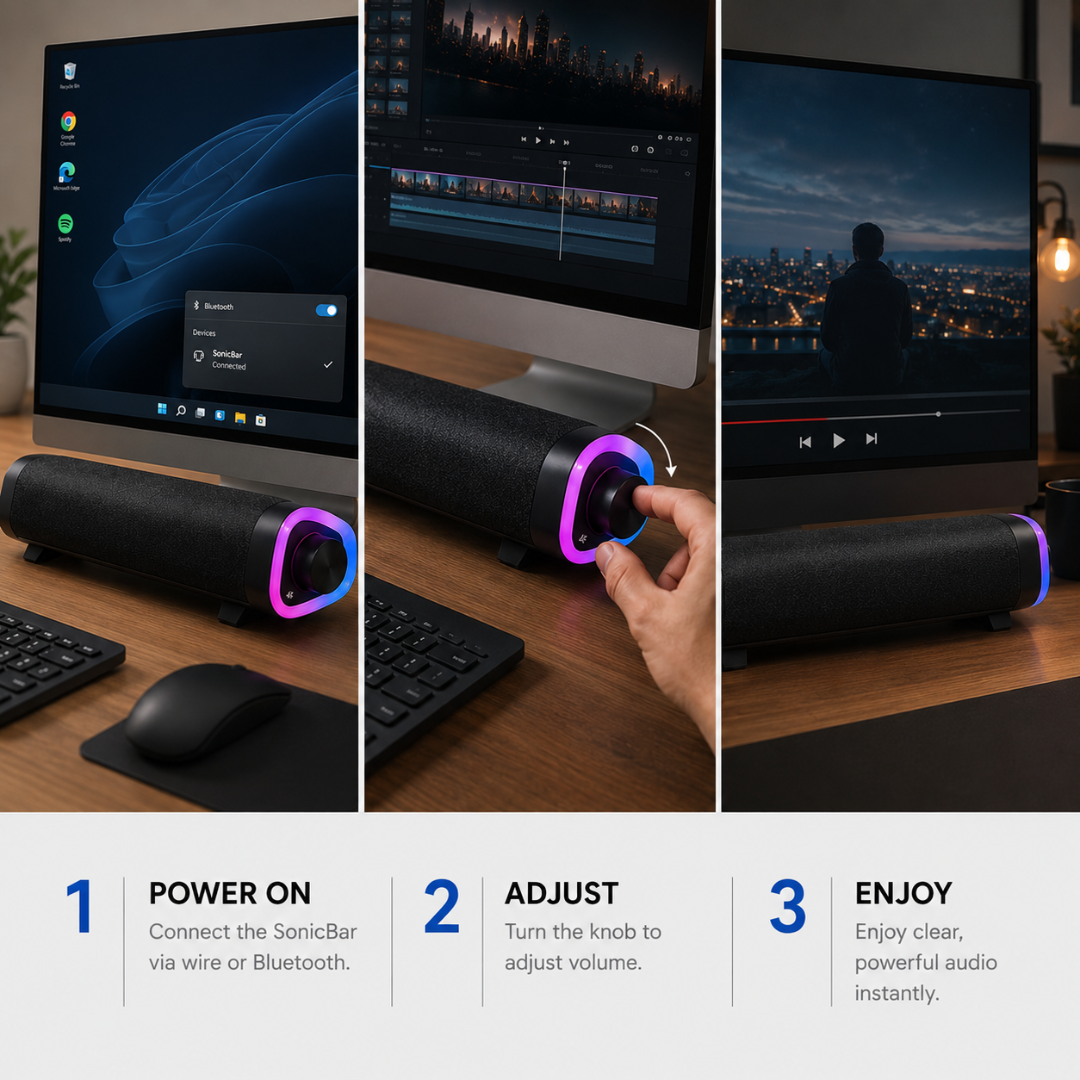 SonicBar - HD Bluetooth Desktop SoundBar Speaker