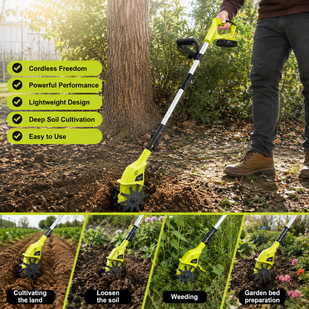 TurfVolt Max - 3-IN-1 Cordless Tiller & Cultivator with Extension Pole
