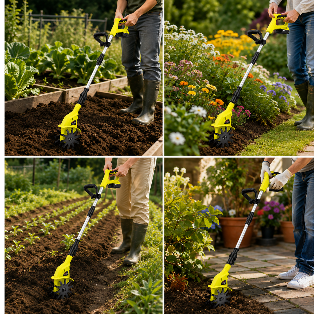 TurfVolt Max - 3-IN-1 Cordless Tiller & Cultivator with Extension Pole